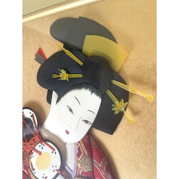 VTG Set of 2 Large Japanese Wall Art Frame 3D Silk Fabric Collage Geisha Floral - Picture 5 of 16
